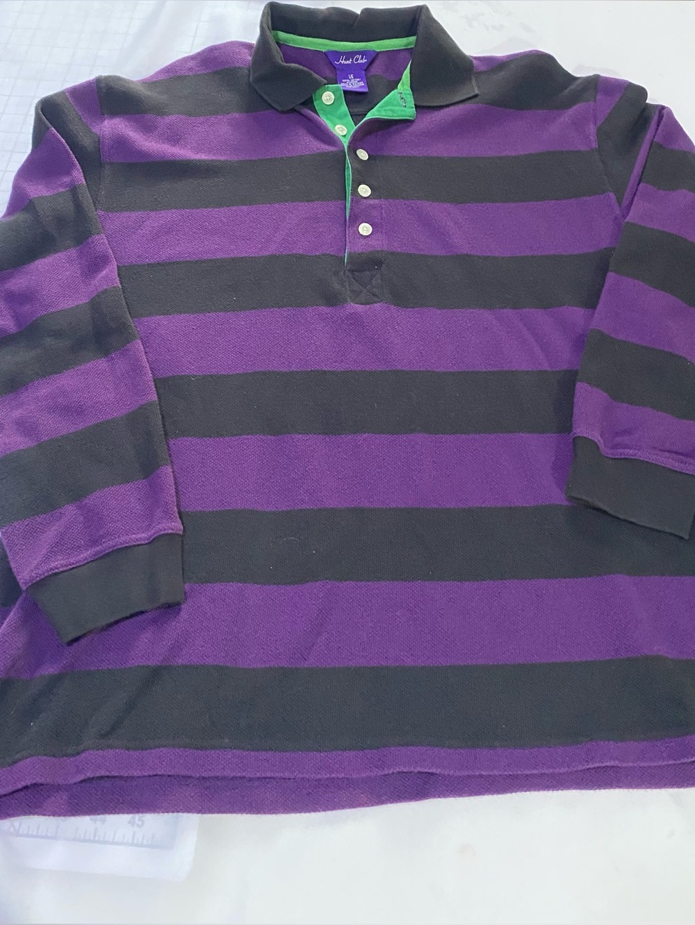 Vintage 80/90 Purple and Black Striped Long-Sleeve Polo Shirt